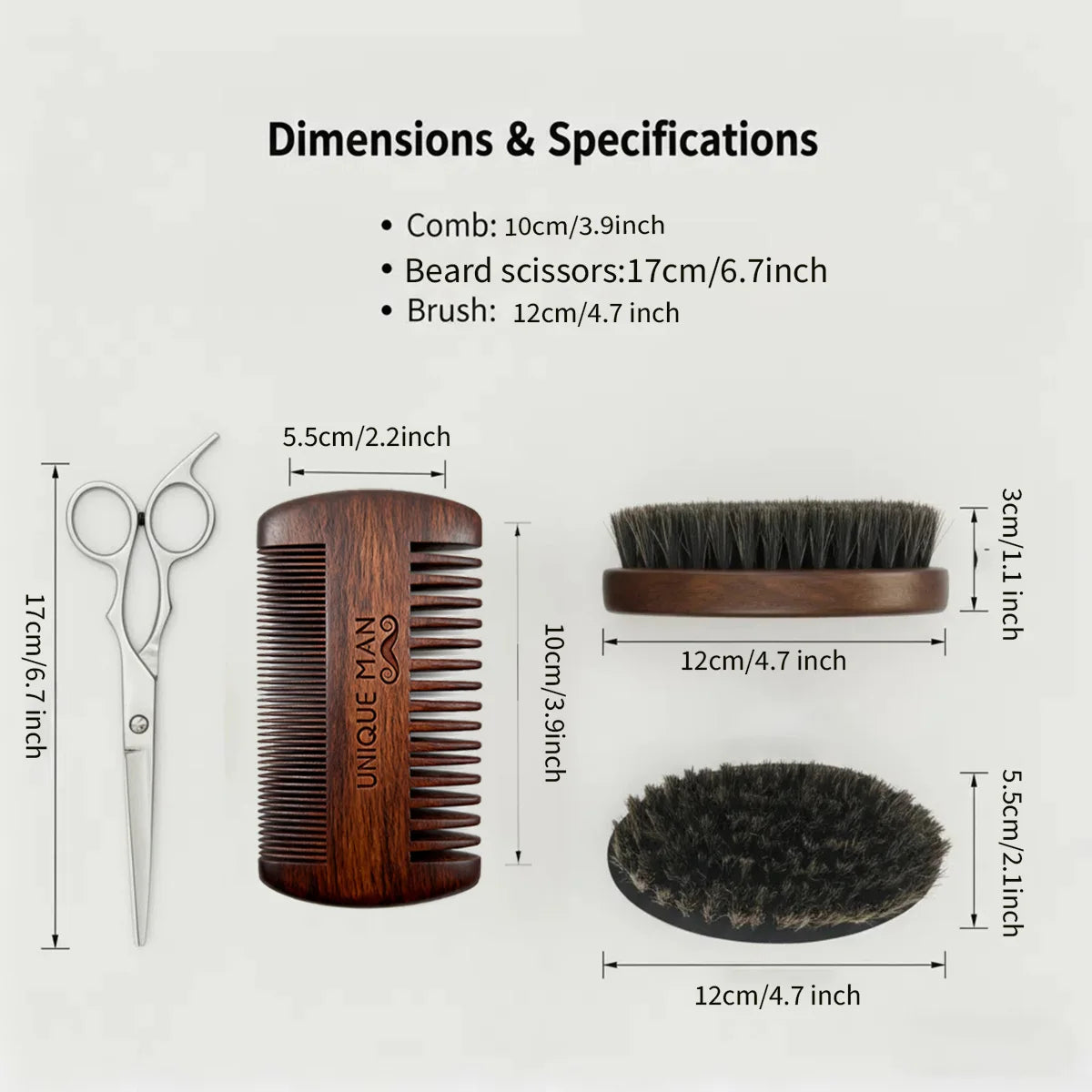 UNIQUE MAN Men's Beard Set, Black Beard Brush and Comb, Perfect for Daily Beard Grooming and Styling, Ideal Christmas Gift