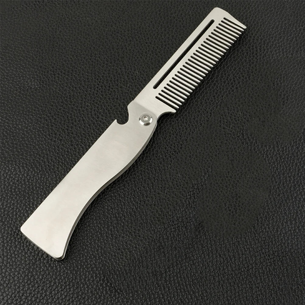 Stainless Steel Folding Comb for Men Pocket Travel Beard Mustache Portable Anti-Static Grooming Styling Silver L