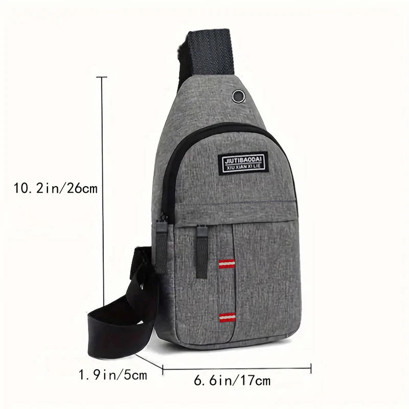 Men's Functional Chest Bag, Suitable for Business Trips and Travel, Single Shoulder Bag, Single-Layer Pocket, Nylon Material
