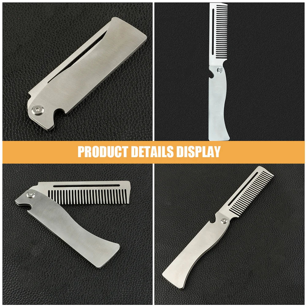 Stainless Steel Folding Comb for Men Pocket Travel Beard Mustache Portable Anti-Static Grooming Styling Silver L