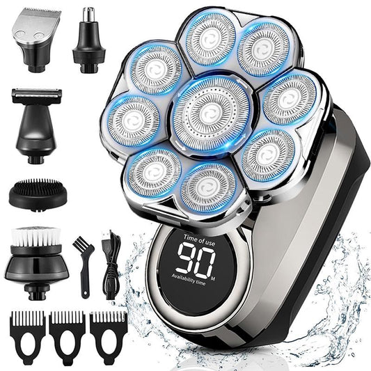 DIHOOM 9D Electric Head Shaver for Bald Men, Upgraded 6-In-1 Head Shaver for Bald Men, Waterproof Wet/Dry Grooming Kit Electric Shaver for Men, Cordless Rechargeable Bald Head Razor for Home&Travel