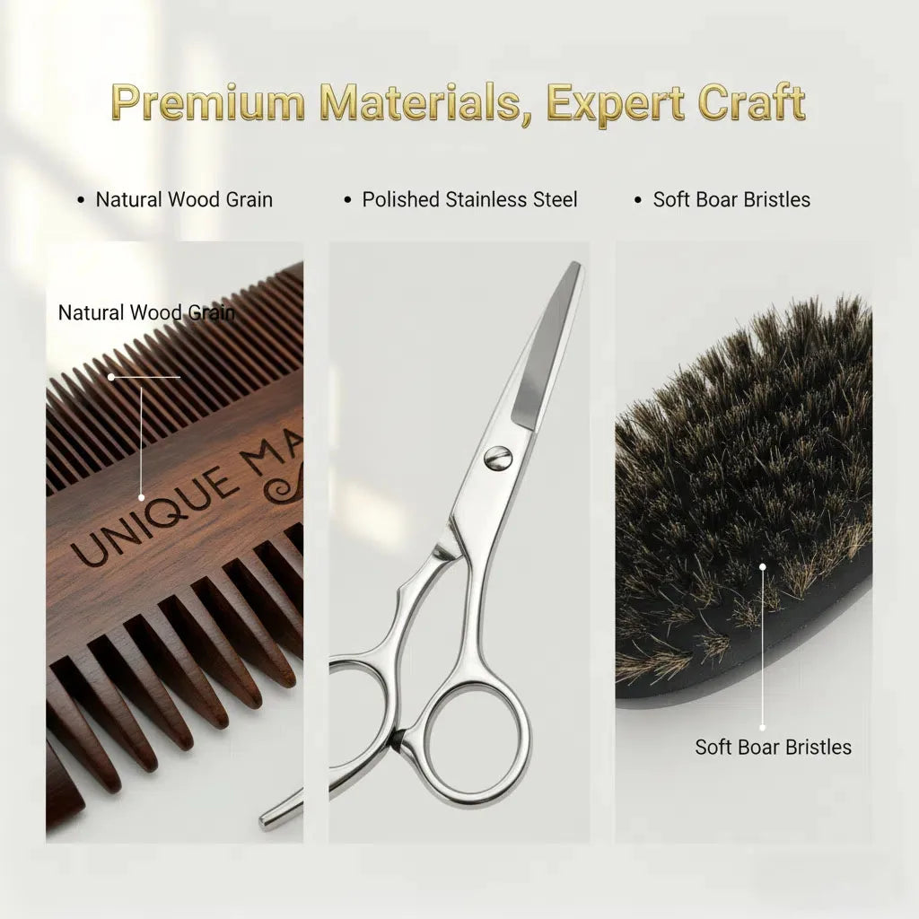 UNIQUE MAN Men's Beard Set, Black Beard Brush and Comb, Perfect for Daily Beard Grooming and Styling, Ideal Christmas Gift
