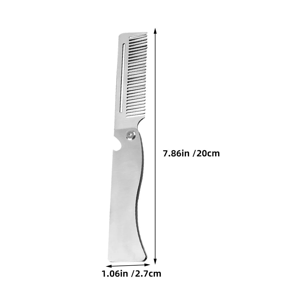Stainless Steel Folding Comb for Men Pocket Travel Beard Mustache Portable Anti-Static Grooming Styling Silver L