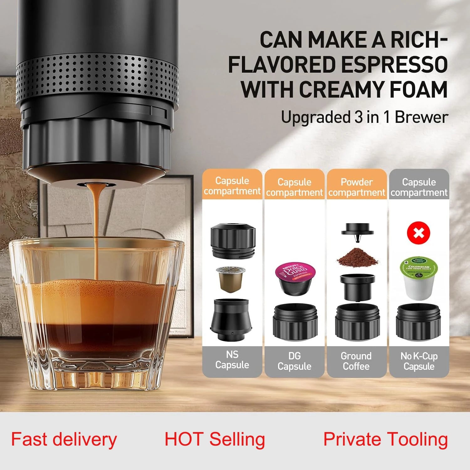 3 in 1 TYPE C Travel Cold Hot Brewing Cafe Machine USB 3 in 1 Portable Mini Espresso Handheld Capsule Self Heating Coffee Maker-2
