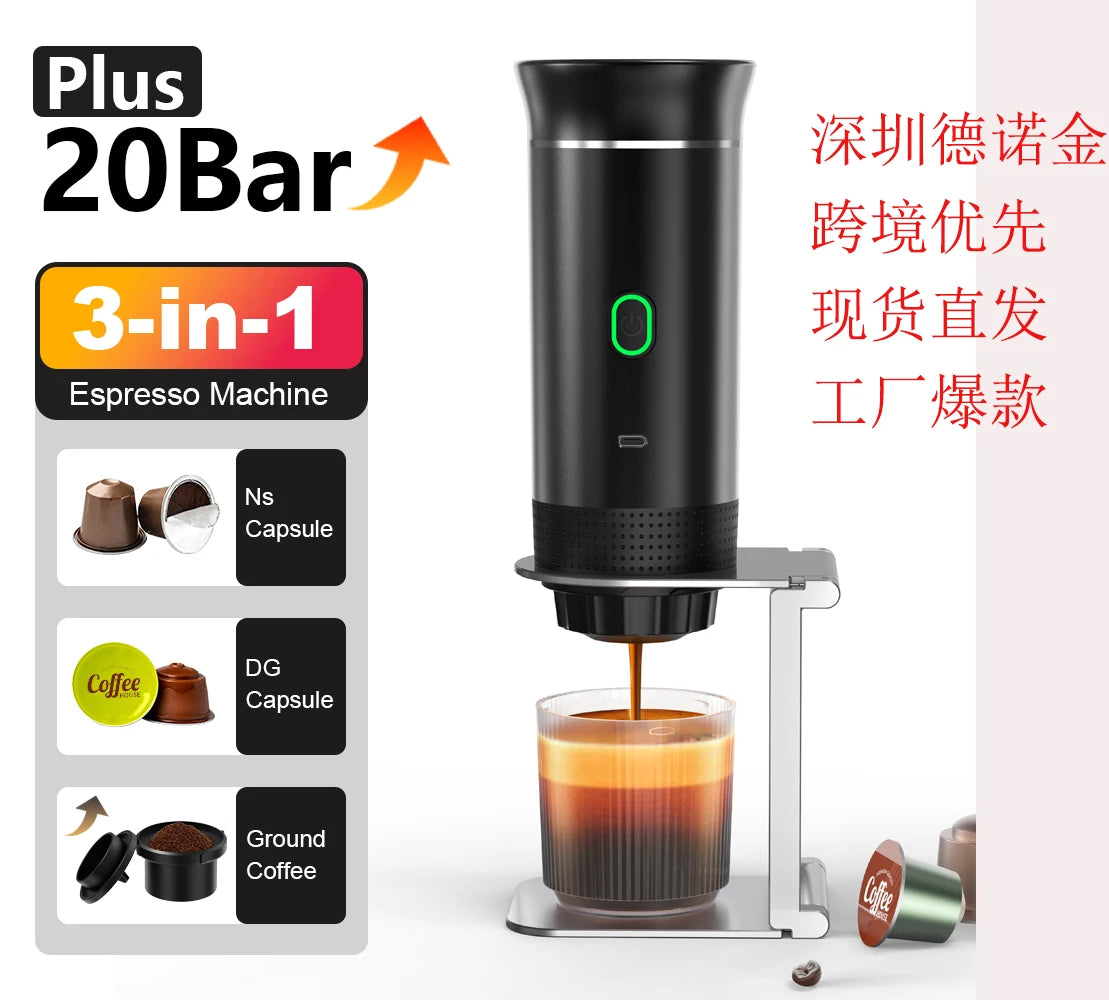 3 in 1 TYPE C Travel Cold Hot Brewing Cafe Machine USB 3 in 1 Portable Mini Espresso Handheld Capsule Self Heating Coffee Maker-0
