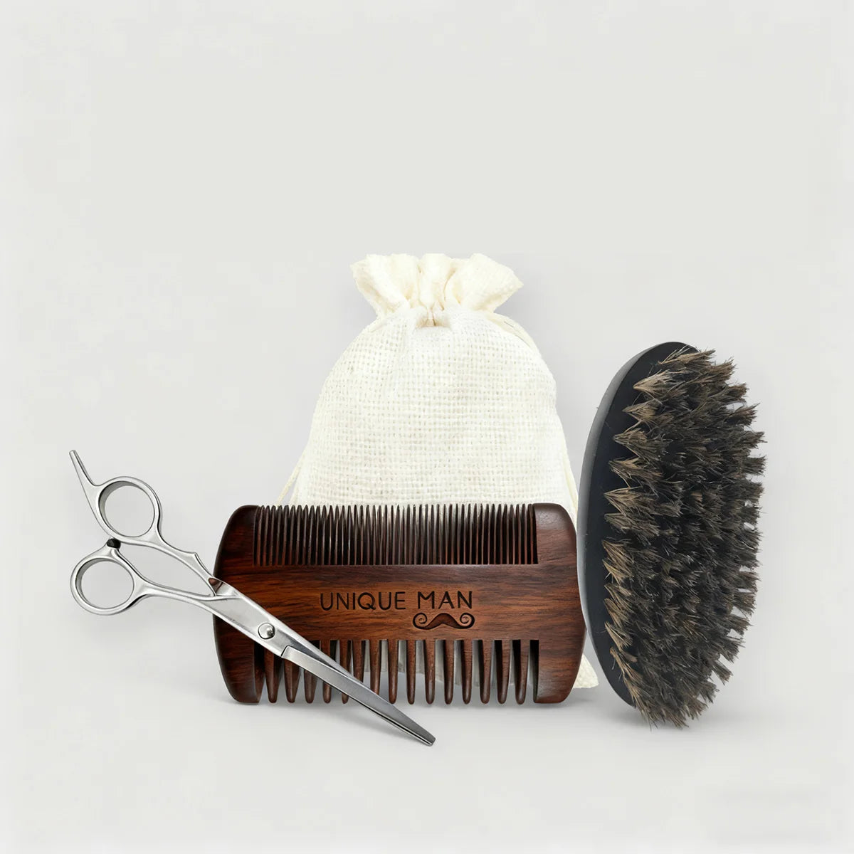 UNIQUE MAN Men's Beard Set, Black Beard Brush and Comb, Perfect for Daily Beard Grooming and Styling, Ideal Christmas Gift