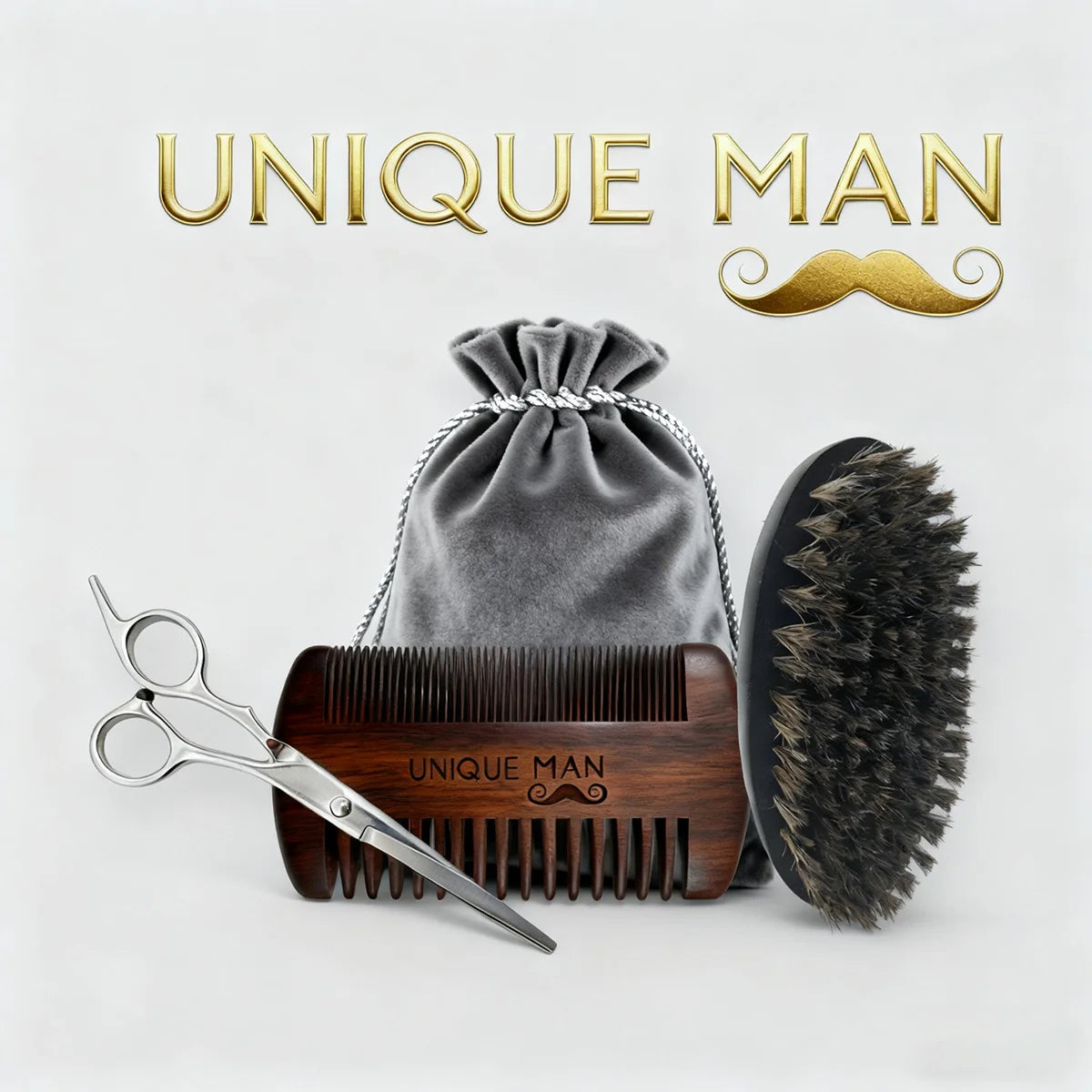 UNIQUE MAN Men's Beard Set, Black Beard Brush and Comb, Perfect for Daily Beard Grooming and Styling, Ideal Christmas Gift
