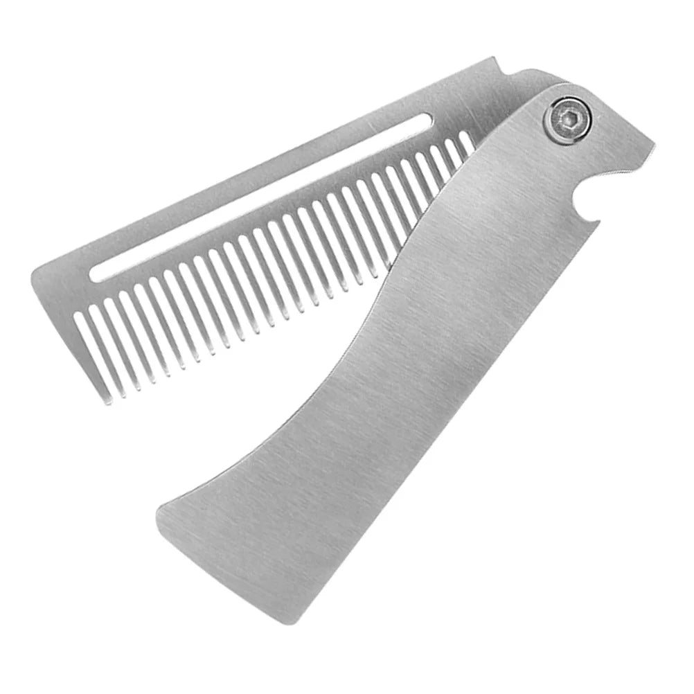 Stainless Steel Folding Comb for Men Pocket Travel Beard Mustache Portable Anti-Static Grooming Styling Silver L