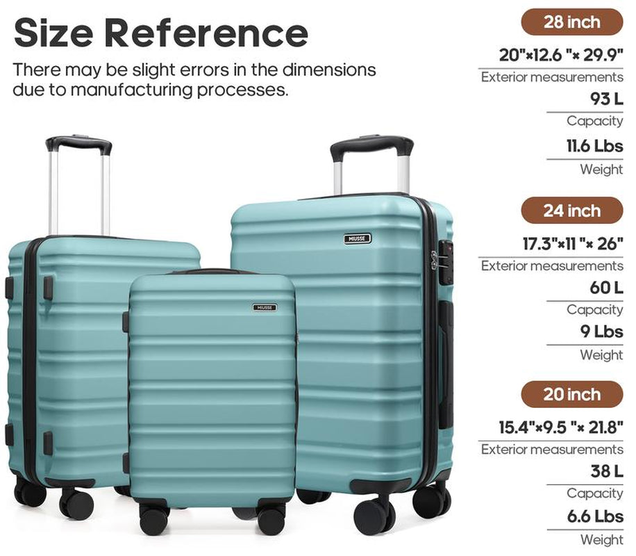 Ultimate 3-Piece Hardside Luggage Set: 20" Carry-On, 24" & 28" Suitcases with 360° Spinner Wheels and TSA Lock for Effortless Travel
