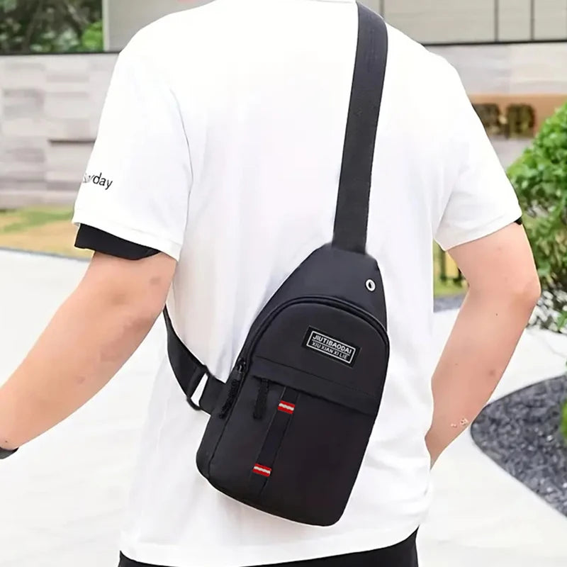 Men's Functional Chest Bag, Suitable for Business Trips and Travel, Single Shoulder Bag, Single-Layer Pocket, Nylon Material